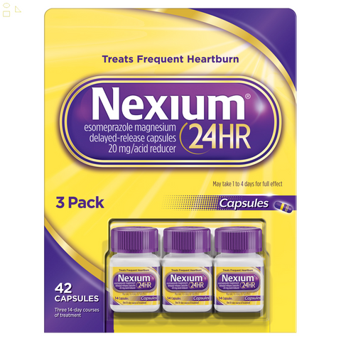 2 Pack Nexium 24HR Acid Reducer, Heartburn Relief 20 Mg., 42 Capsules each 