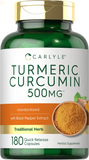Turmeric Curcumin with Bioperine | 500 Mg | 180 Powder Capsules | Joint Support Complex with Black Pepper | Non-Gmo, Gluten Free Supplement