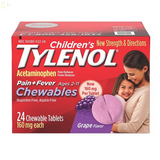 Tylenol Childrens Pain plus Fever Chewable Tablets, Grape, 24 Ea, 2 Pack