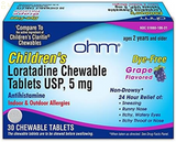 Ohm Children’S Chewable Tablets, Dye Free, Grape, Non-Drowsy 24H Relief of Sneezing, Runny Nose, Itchy Watery Eyes, Itchy Throat or Nose, Antihistamine, Indoor & Outdoor Allergies, 5Mg, 30 Tablets
