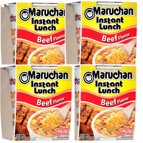 Maruchan Instant Lunch Ramen Noodles Soup Cups BEEF Flavor 2.25 oz  Pack of 4