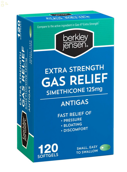 B-Jensen Extra Strength Gas Relief Softgels, 120 Ct. Simethicone 125 mg | Compare to Gas-X Extra Strength Active Ingredients 