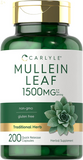 Mullein Leaf Capsules 1500Mg | 200 Count | Verbascum Thapsus | Non-Gmo, Gluten Free Supplement