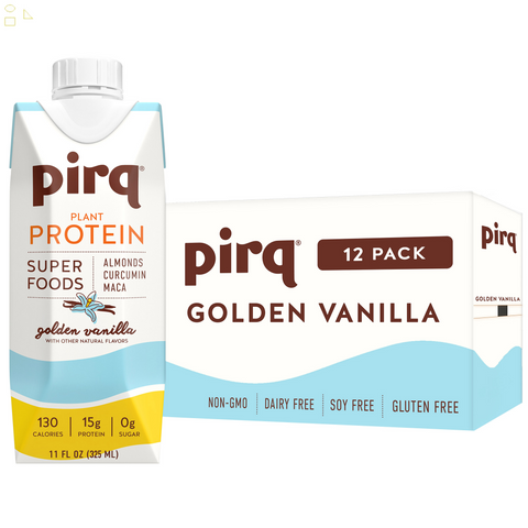 Pirq Plant-Based Protein Shakes, Golden Vanilla, 11 Fl Oz, 12-Pack