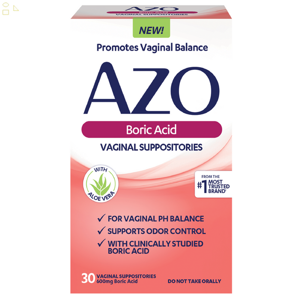 AZO Boric-Acid Vaginal Suppositories, Supports Odor Control and Balance Vaginal PH with Boric-Acid, Non-Gmo, 30 Count