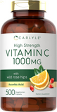 Vitamin C 1000Mg | 500 Vegetarian Caplets | Ascorbic Acid with Wild Rose Hips | High Strength Formula | Non-Gmo and Gluten Free Supplement