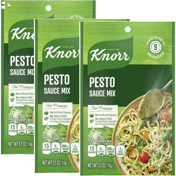 Knorr Sauce Mix Pesto Pasta Sauce, Cooks in 9 Minutes, No Artificial Flavors, No Added MSG, 0.5 Oz Pack of 3 