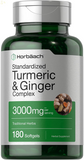 Turmeric and Ginger Supplement | 3000 Mg 180 Softgel Pills | with Black Pepper Extract | Non-Gmo, Gluten Free Supplement | by Horbaach