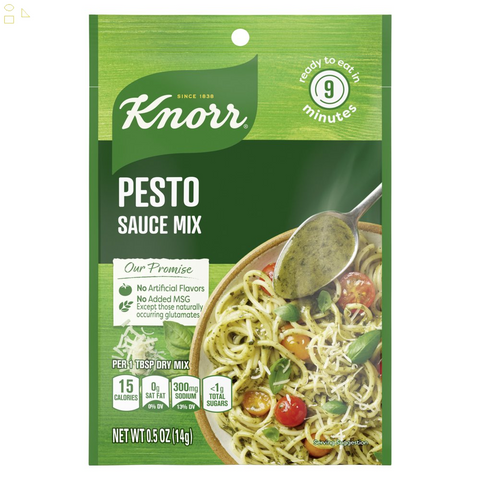 Knorr Sauce Mix Pesto Pasta Sauce, Cooks in 9 Minutes, No Artificial Flavors, No Added MSG, 0.5 Oz
