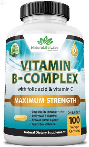 Vitamin B Complex with Vitamin C and Folic Acid - All B Vitamins 100 Veggie Caps