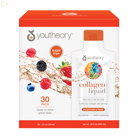 2 Pack Youtheory Collagen Liquid, Sugar Free Berry Flavor, 30 Packets  each | 5,000 mg of Uniquely Soluble and Highly Absorbable Collagen Peptide