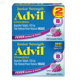 Children'S Advil Junior Strength Chewable Grape Flavor Pain Relief Medicine and Fever Reducer, 100 Mg Children'S Ibuprofen for Ages 2-11, 24 Ct (Pack of 2)